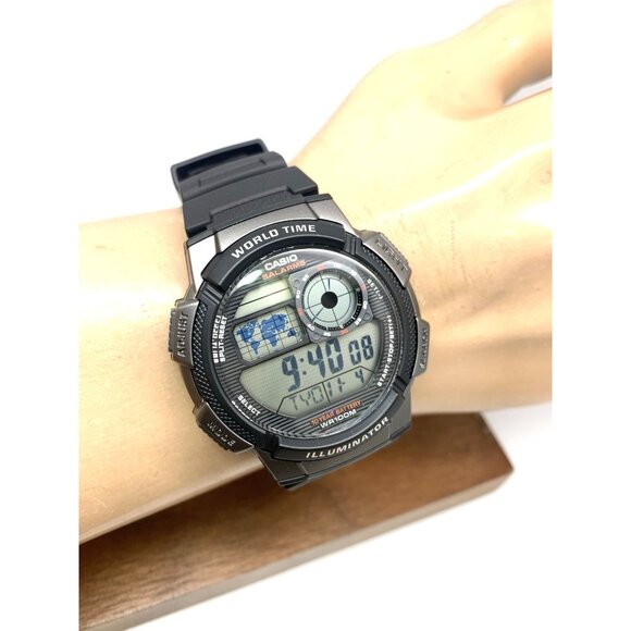 Casio Men's Watch AE1000W Black Resin Digital Quartz Sport World Time 3198 - Picture 11 of 14